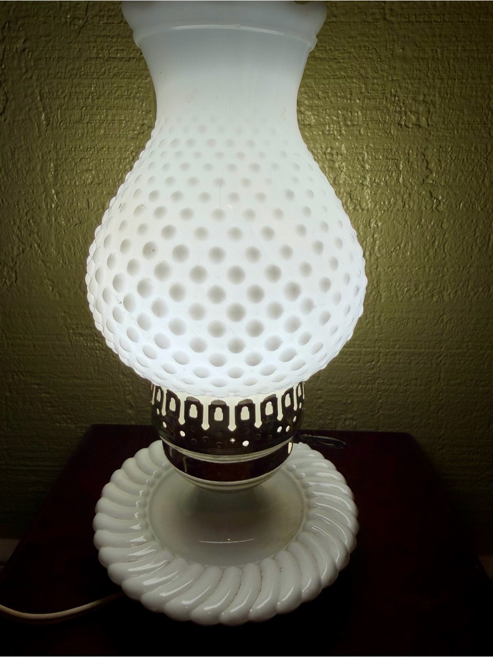 Vintage White Milk Glass Hobnail Hurricane Lamp – Working – From Family Estate